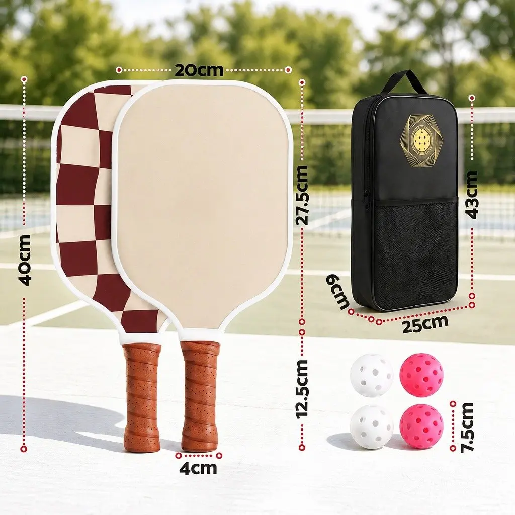 Pickleball Paddle Set Burgundy Honeycomb Core Fibreglass with Carry Bag