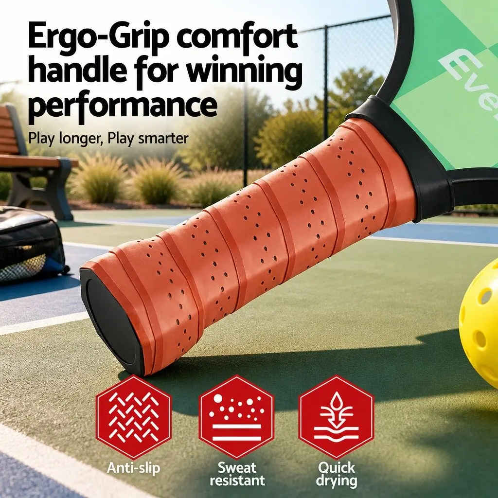 Pickleball Paddle Set Green Brown 40cm Fiberglass Surface Honeycomb Core Ergonomic Grip 2 Paddles 4 Balls 2 Portable Bags