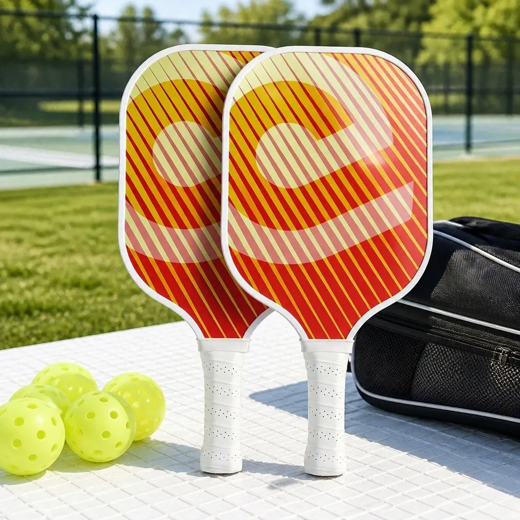 Pickleball Paddle Set Orange Honeycomb Core Fibreglass 2 Paddles 4 Balls with Carry Bag