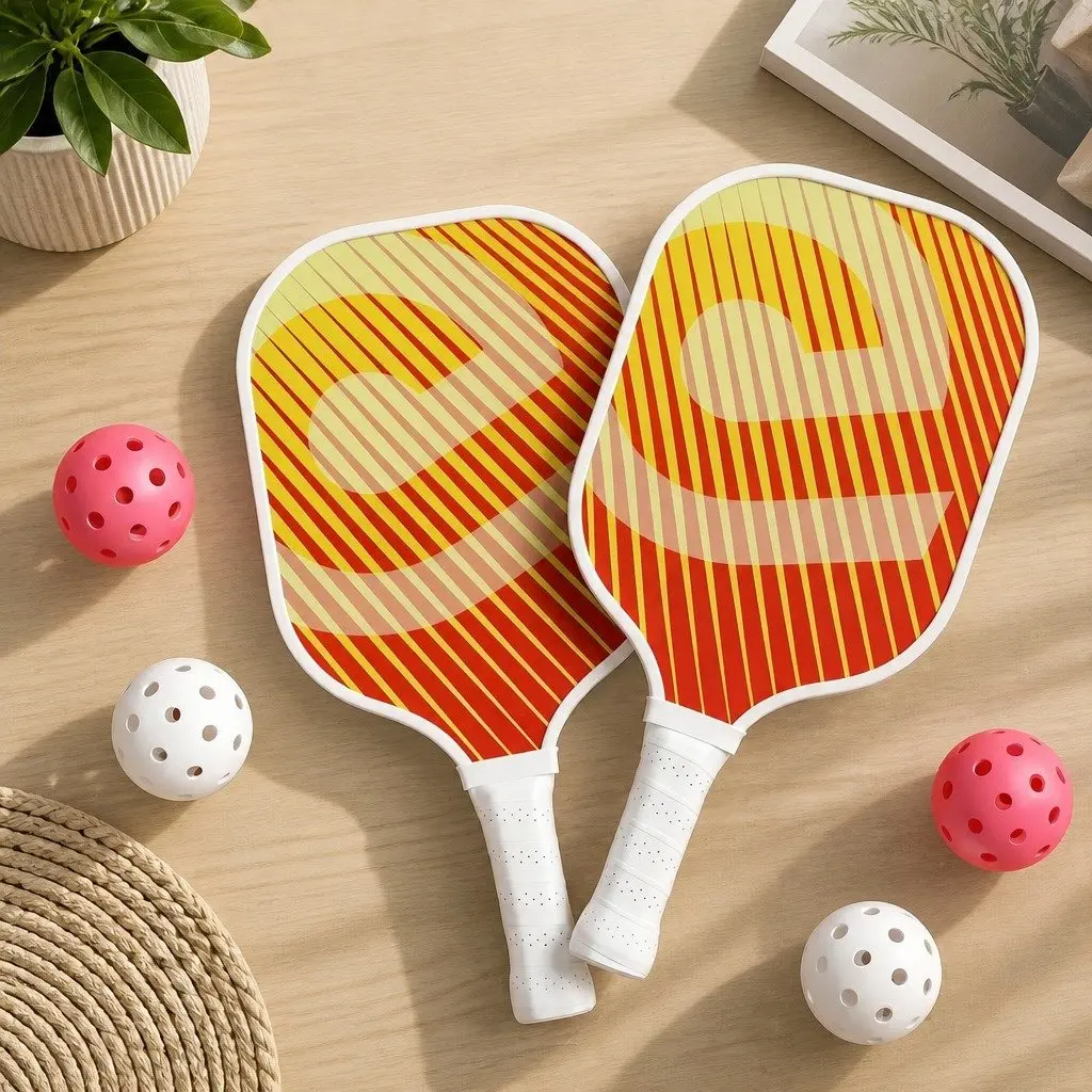 Pickleball Paddle Set Orange Honeycomb Core Fibreglass 2 Paddles 4 Balls with Carry Bag