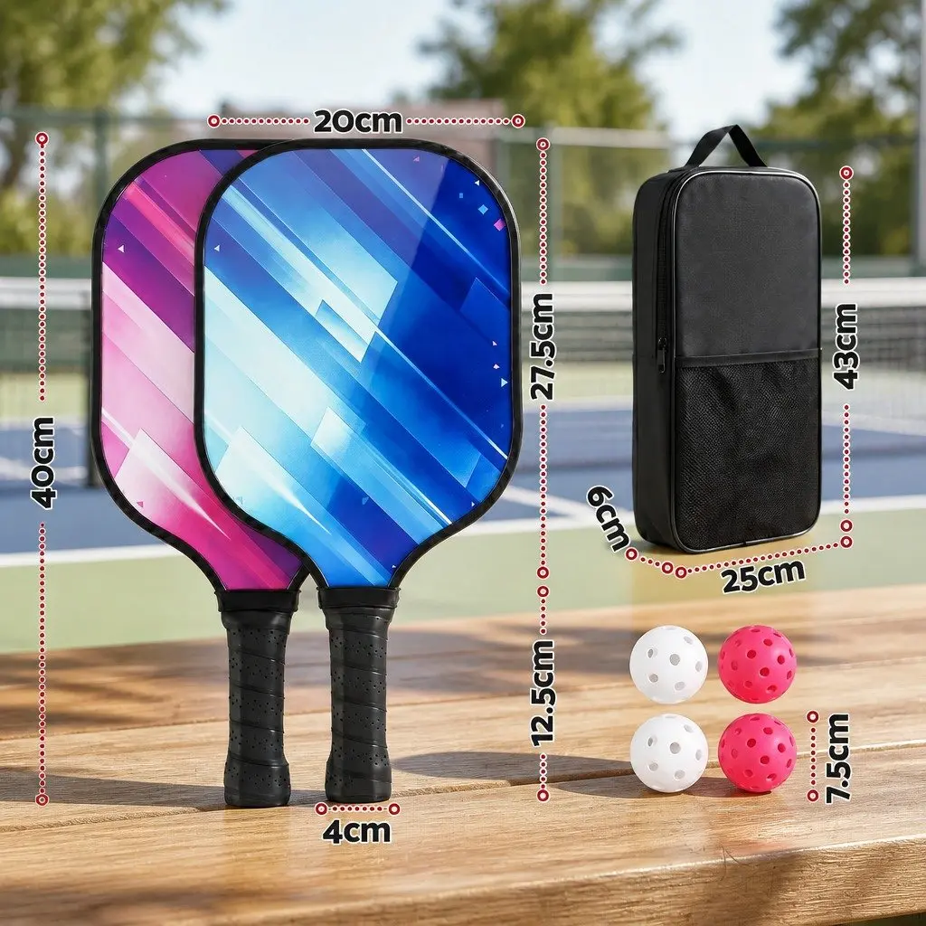 Pickleball Paddle Set Blue Fibreglass Honeycomb Core with 2 Paddles 4 Balls Storage Bag