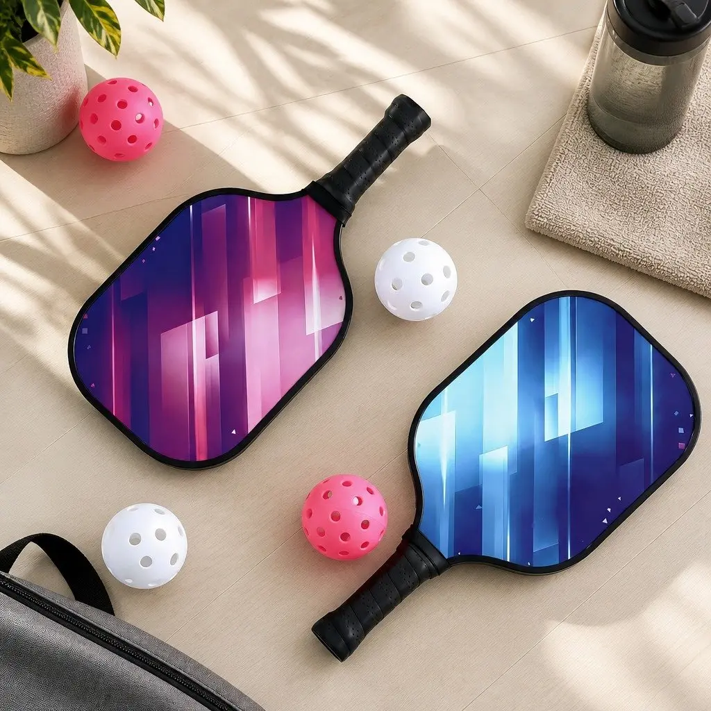 Pickleball Paddle Set Blue Fibreglass Honeycomb Core with 2 Paddles 4 Balls Storage Bag