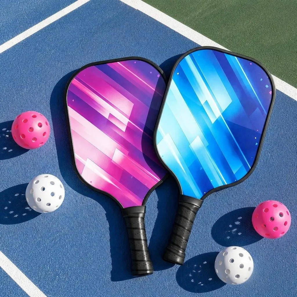 Pickleball Paddle Set Blue Fibreglass Honeycomb Core with 2 Paddles 4 Balls Storage Bag