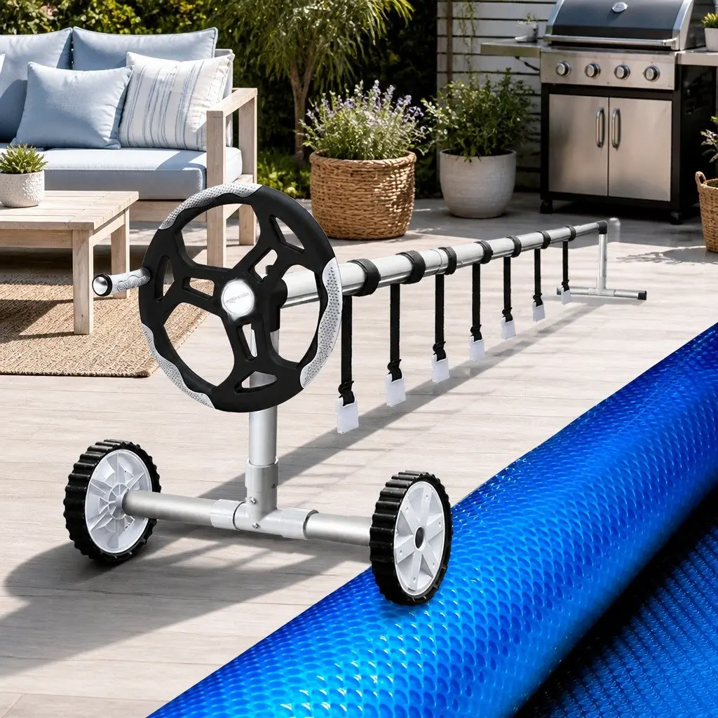 Pool Cover Blue 10x4m Solar Blanket 500 Micron with Aluminium Roller Kit