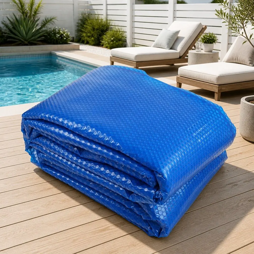 Pool Cover Blue 10.5x4.2m 500 Micron Solar Blanket with Aluminium Roller 5.55m