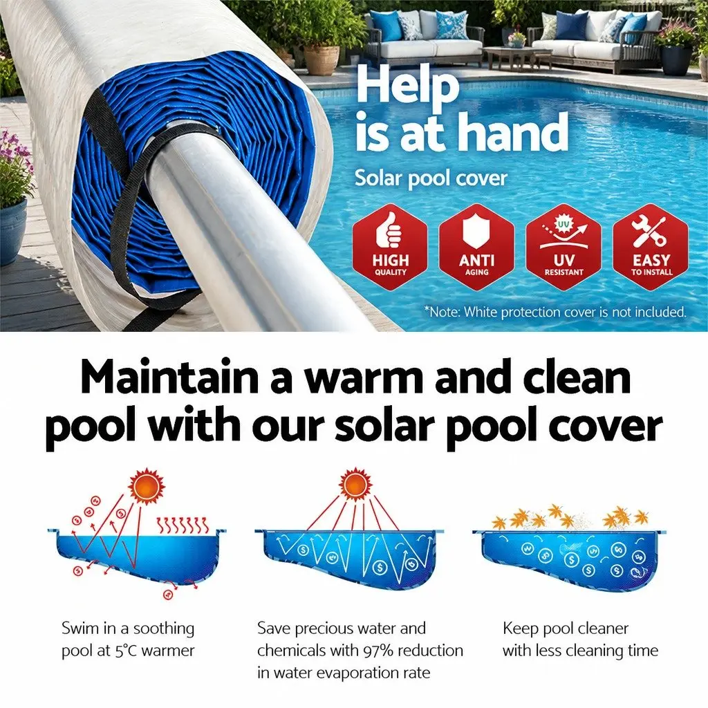 Pool Cover Blue 10.5m x 4.2m Solar Blanket with Aluminium Roller 500 Micron
