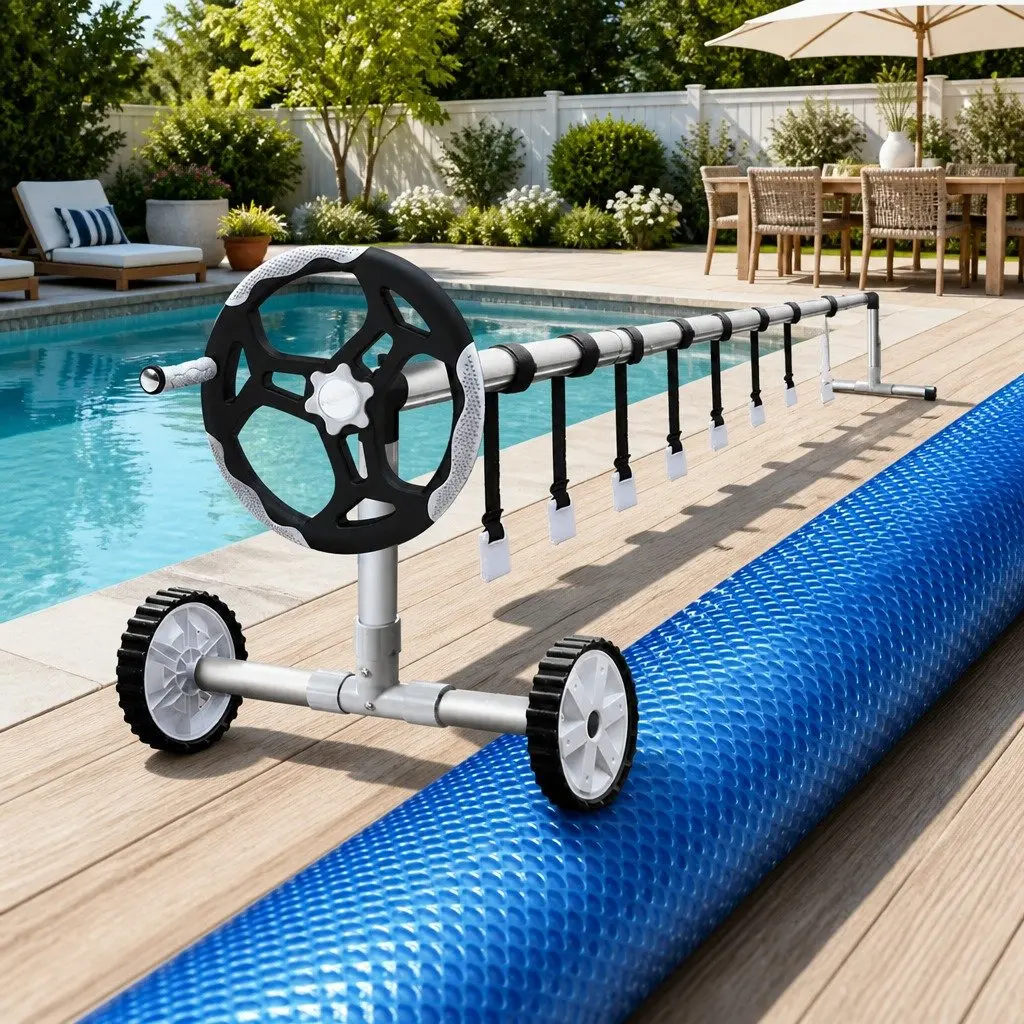 Pool Cover Blue 11x4.8m 500 Micron Solar Blanket with Aluminium Roller 5.55m Width