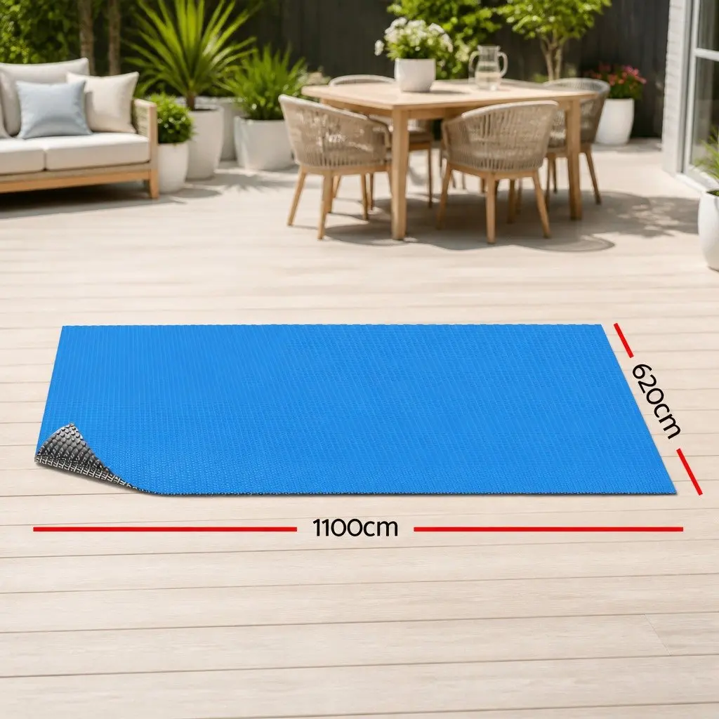 Pool Solar Cover 11x6.2m 600 Micron Bubble Swimming Pool Blanket Blue Silver
