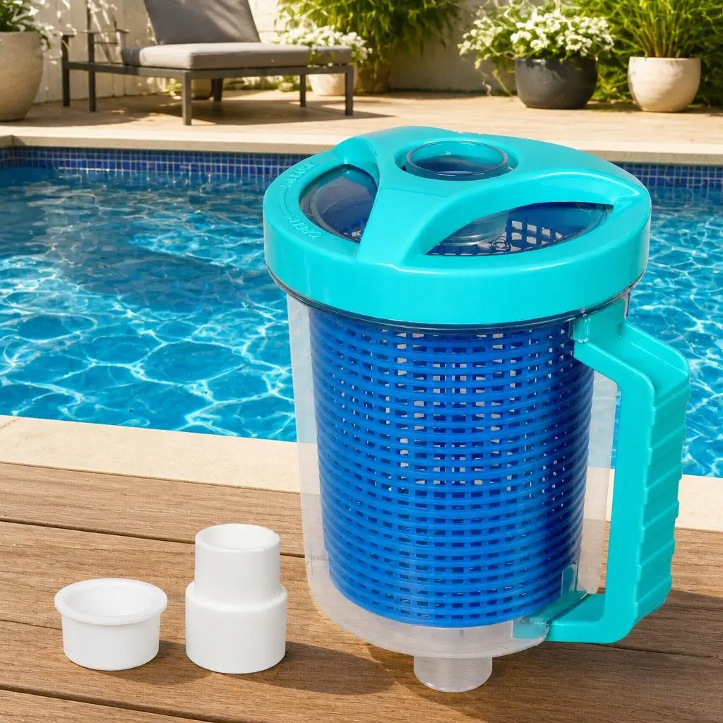 Pool Leaf Canister Blue Medium Clear Container Debris Catcher Filter System