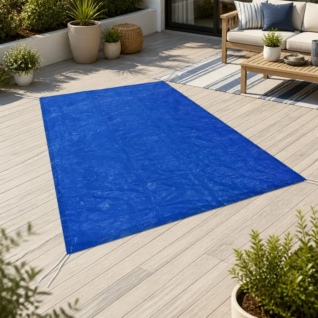 Pool Cover Blue 2m x 3m Durable UV-resistant with Drainage Holes and Security Ropes