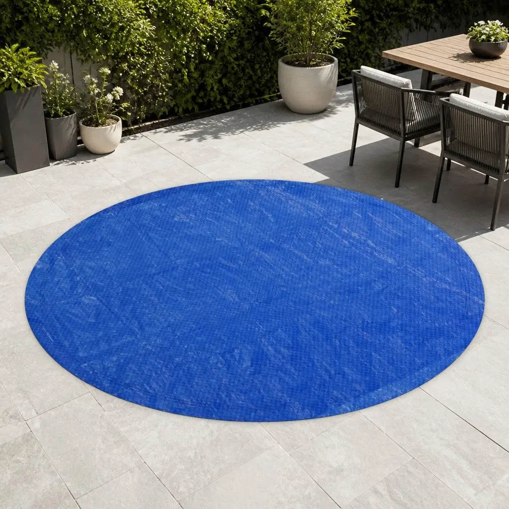 Pool Cover Blue 3.66m Diameter Round Above-Ground Swimming with Drainage Holes and UV Resistance