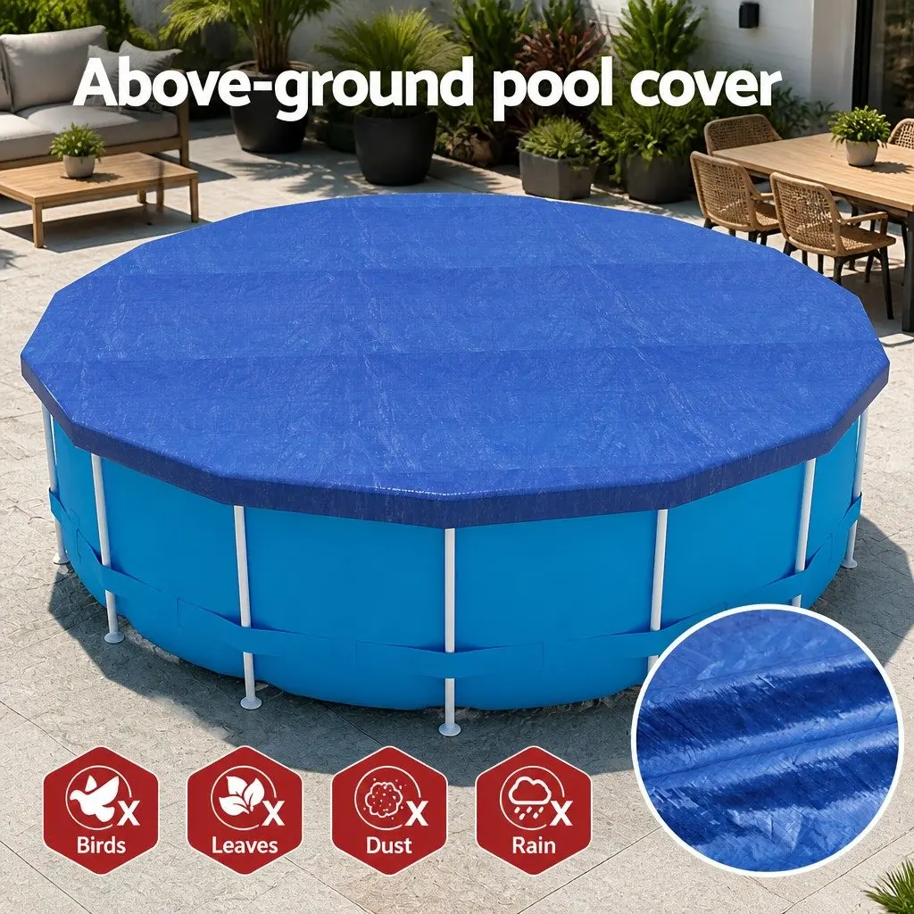 Pool Cover Blue 3.66m Diameter Round Above-Ground Swimming with Drainage Holes and UV Resistance