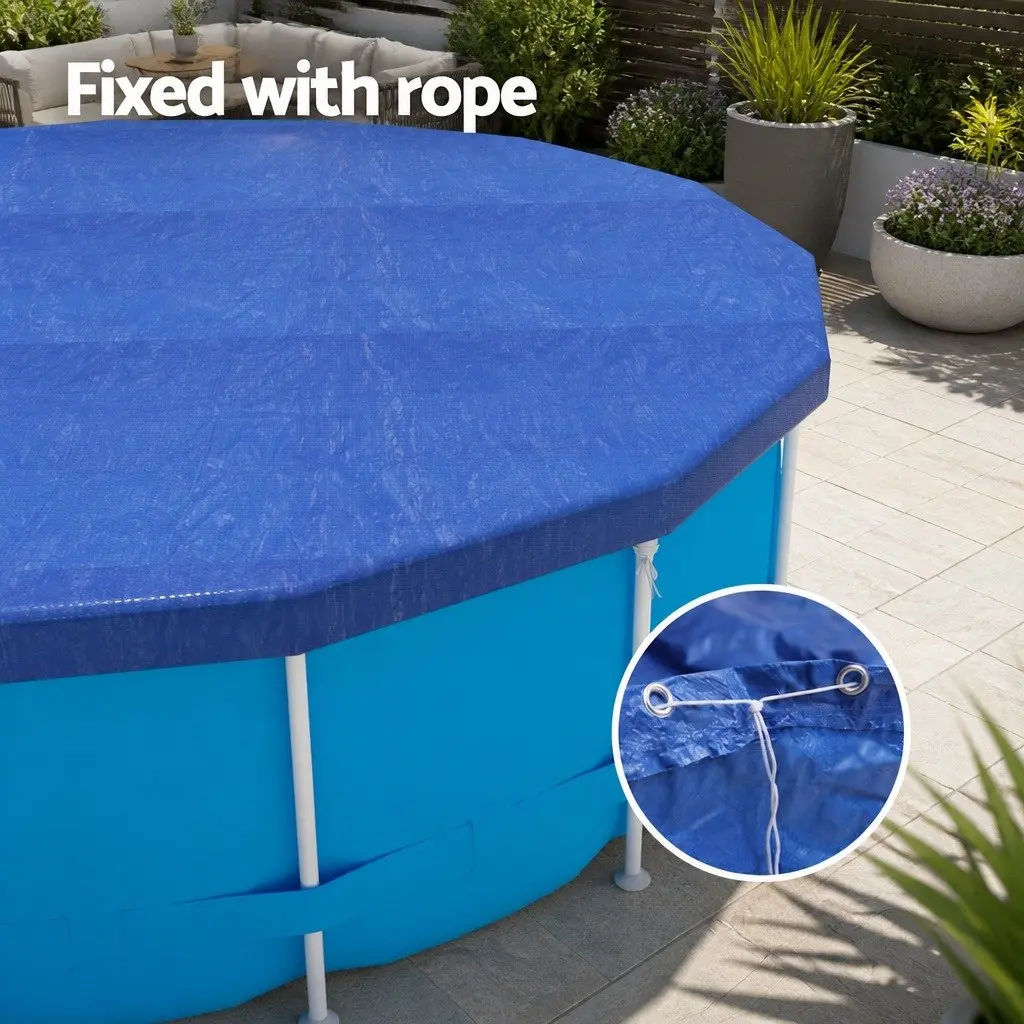 Pool Cover Blue 3.66m Diameter Round Above-Ground Swimming with Drainage Holes and UV Resistance