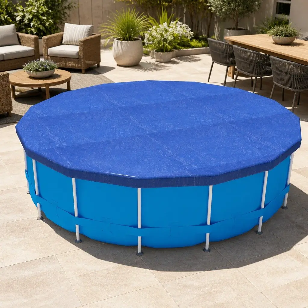 Pool Cover Blue 3.66m Diameter Round Above-Ground Swimming with Drainage Holes and UV Resistance