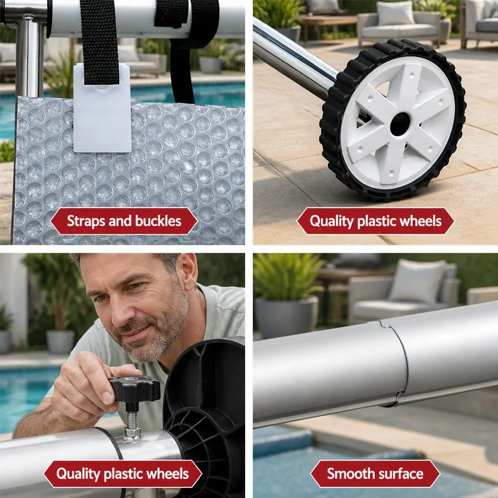 Pool Cover Silver 6.5x3m Solar Blanket with Aluminium Roller 400 Micron Heat Retention