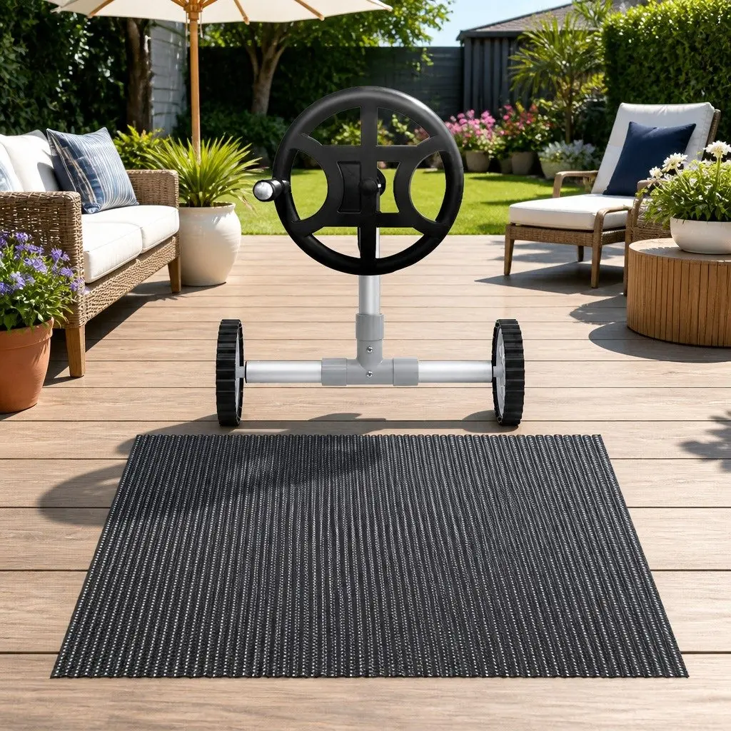 Solar Pool Cover Black 6.5m x 3m 600 Micron with Aluminium Roller Crank Wheel