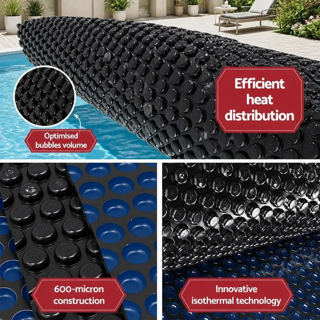 Solar Pool Cover 6.5x3m 600 Micron Blue Black with Aluminium Roller 5.55m Adjustable Easy Operation