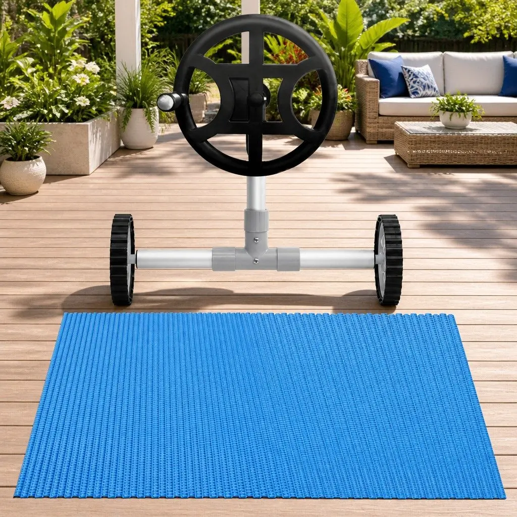 Pool Cover Blue 6.5m x 3m Solar Blanket 600 Micron with Aluminium Roller Crank Wheel