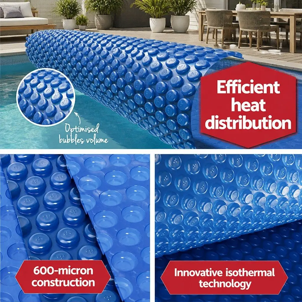 Pool Cover Blue 6.5m x 3m Solar Blanket 600 Micron with Aluminium Roller Crank Wheel