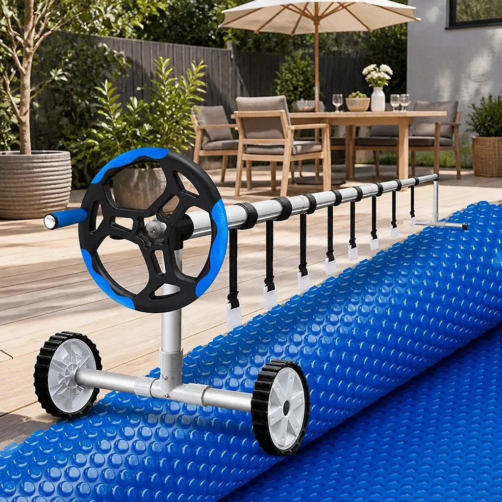 Pool Cover Blue 6.5m x 3m 600 Micron with Aluminium Roller 5.55m