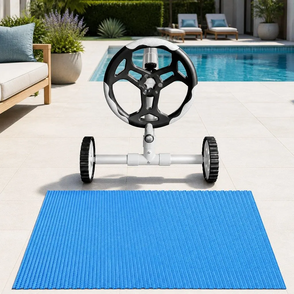 Solar Pool Cover Blue 6.5x3m 600 Micron with Aluminium Roller 5.55m Wide