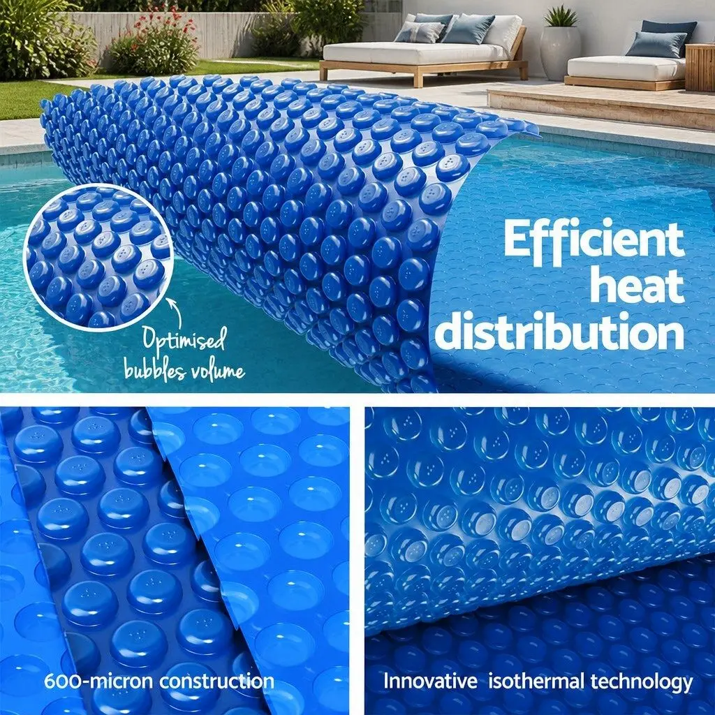 Solar Pool Cover Blue 6.5x3m 600 Micron with Aluminium Roller 5.55m Wide