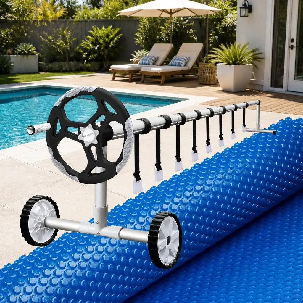 Solar Pool Cover Blue 6.5x3m 600 Micron with Aluminium Roller 5.55m Wide