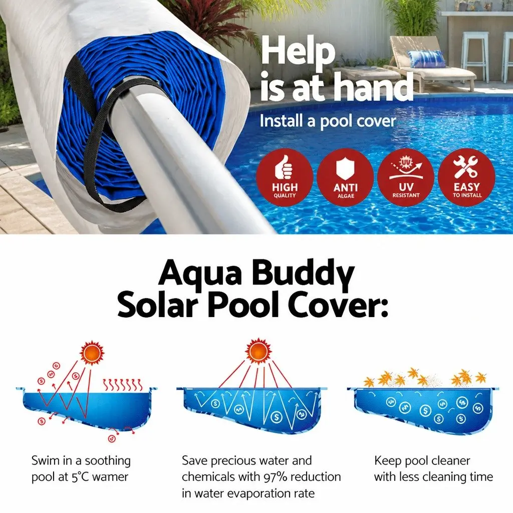 Pool Cover 6.5x3m 500 Micron Solar Blanket Roller Blue Silver Swimming Pool