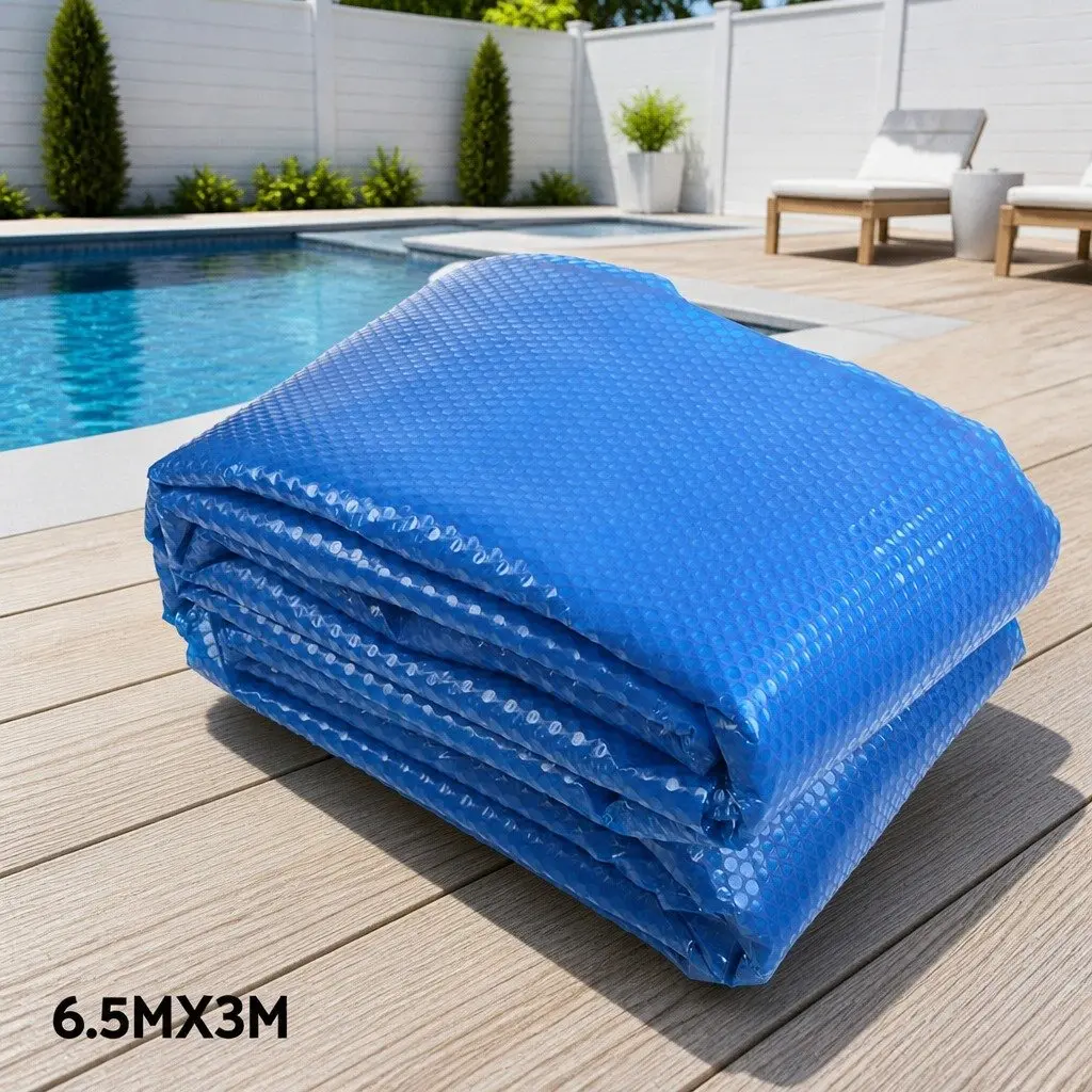 Pool Cover Blue Silver 6.5x3m 400 Micron with Aluminium Roller 2.1-4.05m Adjustable