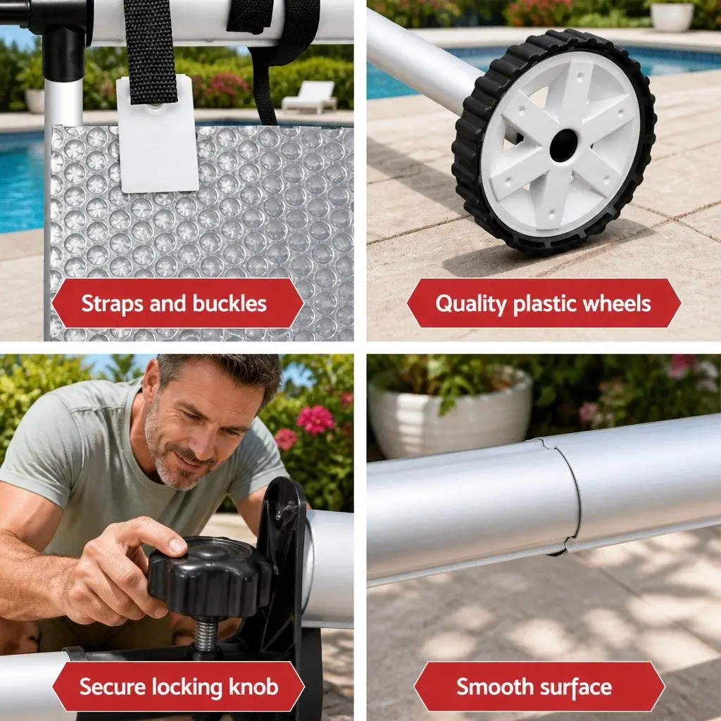 Pool Cover Blue Silver 6.5x3m 400 Micron with Aluminium Roller 2.1-4.05m Adjustable