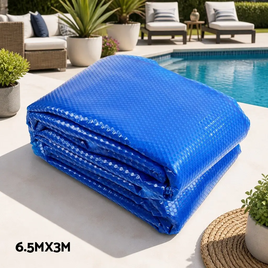 Pool Cover Blue Silver 6.5m x 3m Solar Blanket with Aluminium Roller 400 Micron