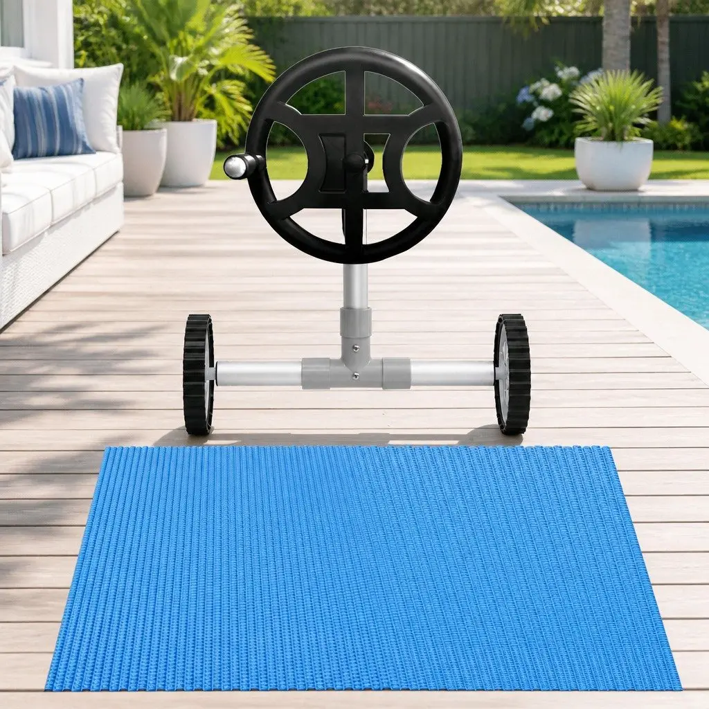 Pool Cover Blue 7x4m Solar Blanket 600 Micron with Aluminium Roller Crank Wheel