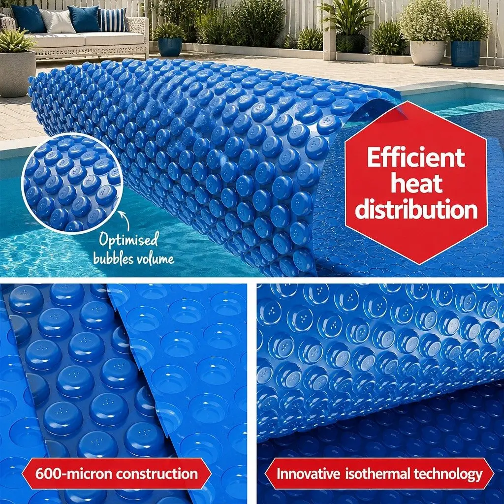 Pool Cover Blue 7x4m Solar Blanket 600 Micron with Aluminium Roller Crank Wheel
