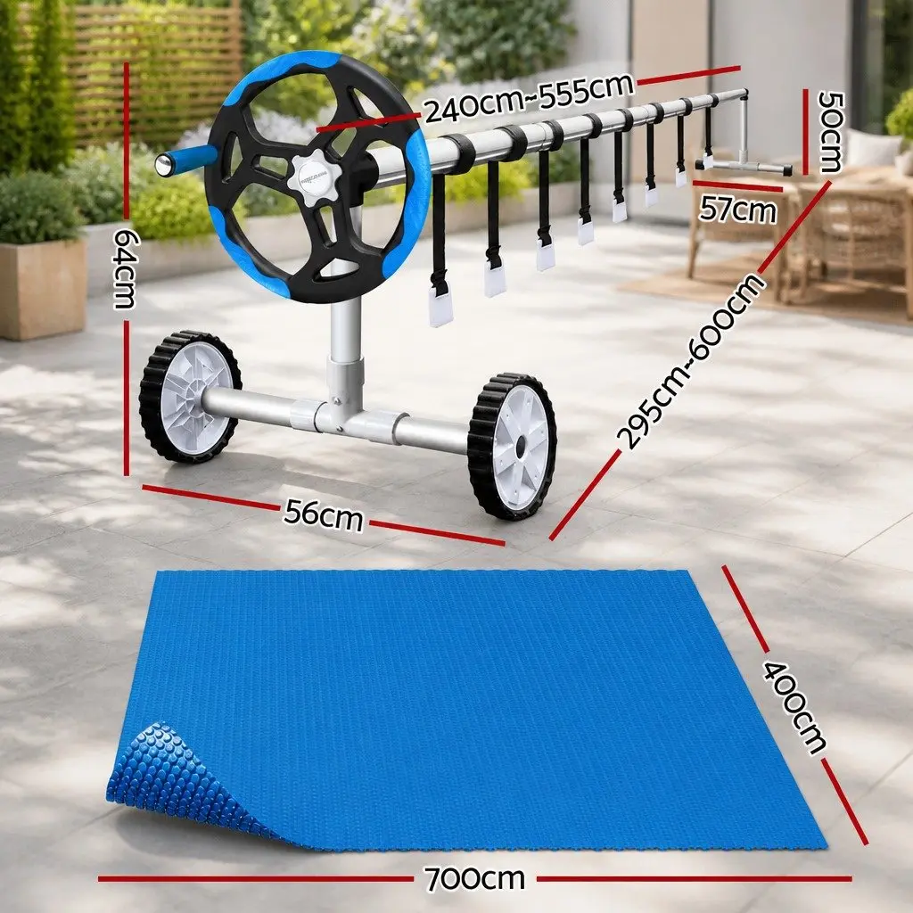 Pool Cover Blue 7x4m 600 Micron with Aluminium Roller Crank System
