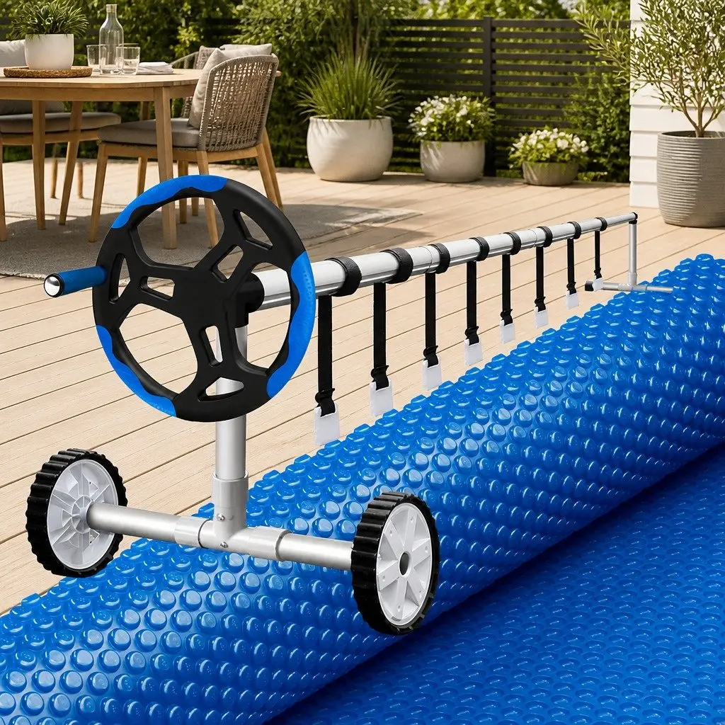 Pool Cover Blue 7x4m 600 Micron with Aluminium Roller Crank System