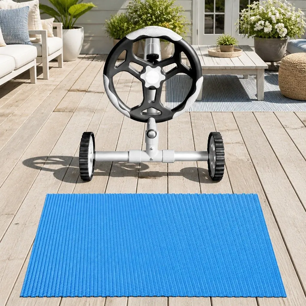 Solar Pool Cover Blue 7x4m 600 Micron with Aluminium Roller Adjustable 5.55m