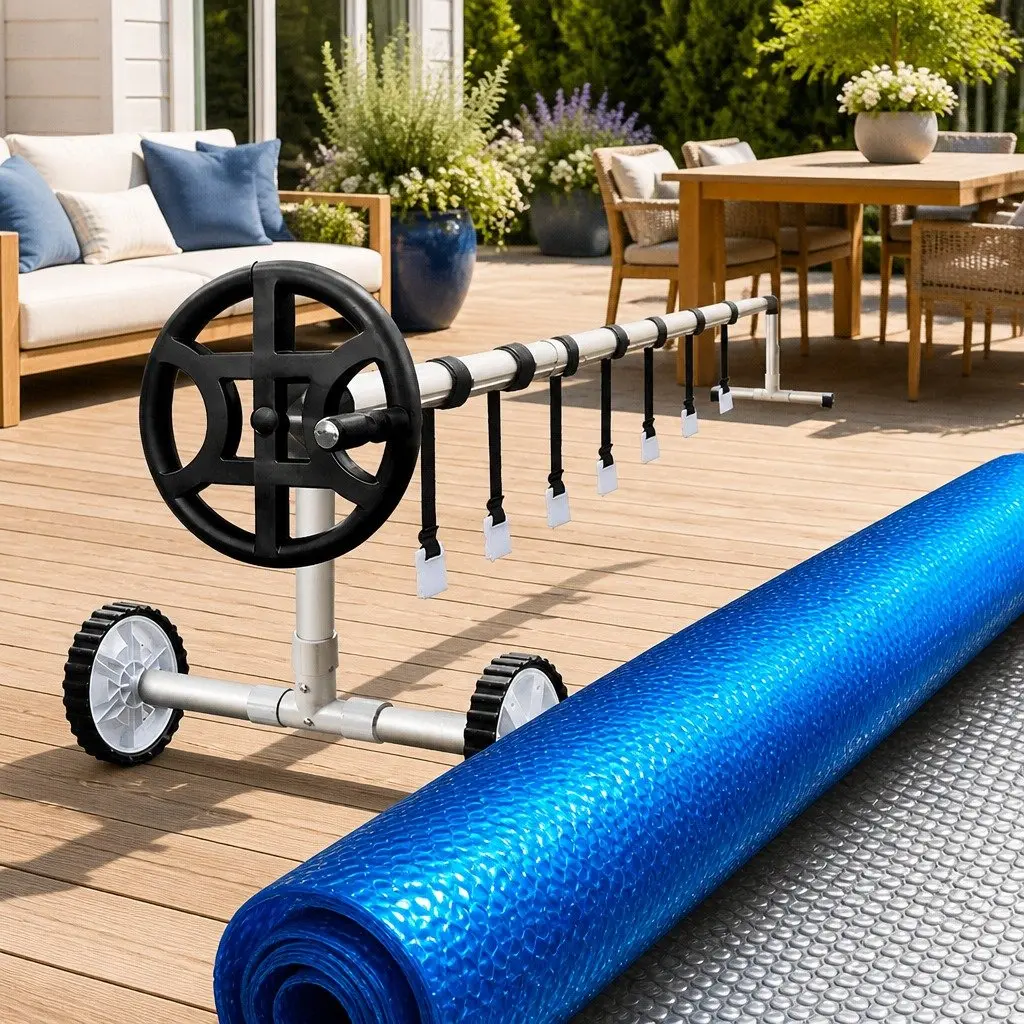 Pool Cover Blue Silver 7x4m 500 Micron with Aluminium Roller Heating System