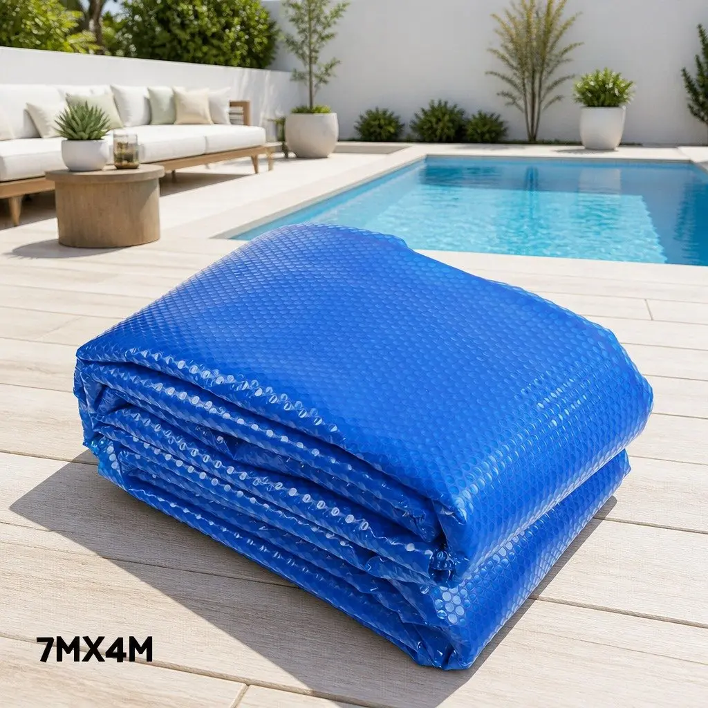 Pool Cover Solar Blanket Blue 7x4m 500 Micron Adjustable Aluminium Roller Portable Swimming