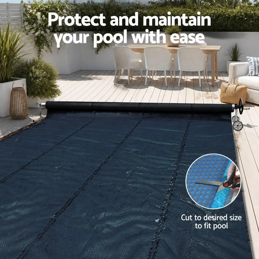 Pool Cover Solar Blanket Blue and Black 7x4m with Aluminium Roller Adjustable 5.55m