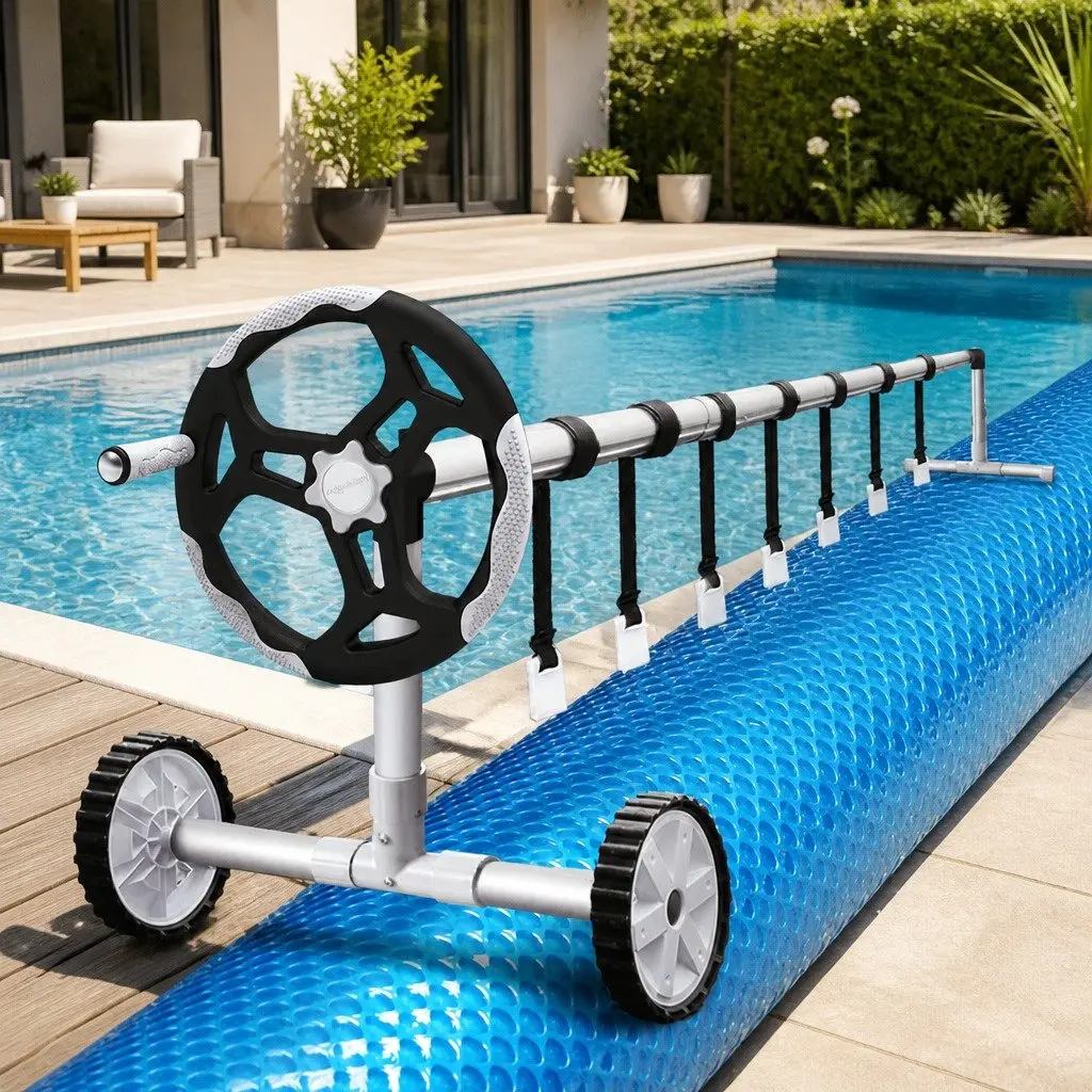 Pool Cover Blue 8x4.2m Solar Blanket 400 Micron Adjustable Aluminium Roller