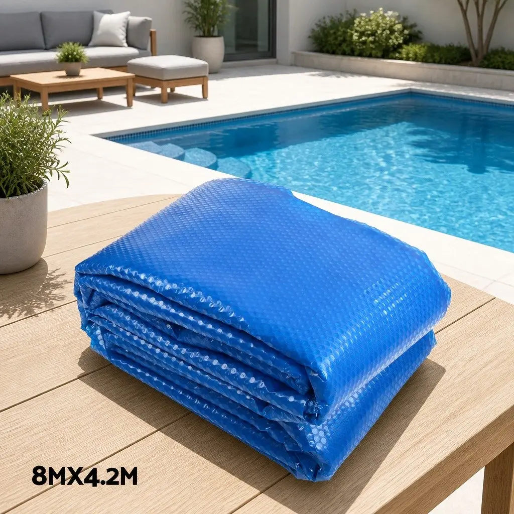 Pool Cover Blue 8x4.2m Solar Blanket 400 Micron Adjustable Aluminium Roller