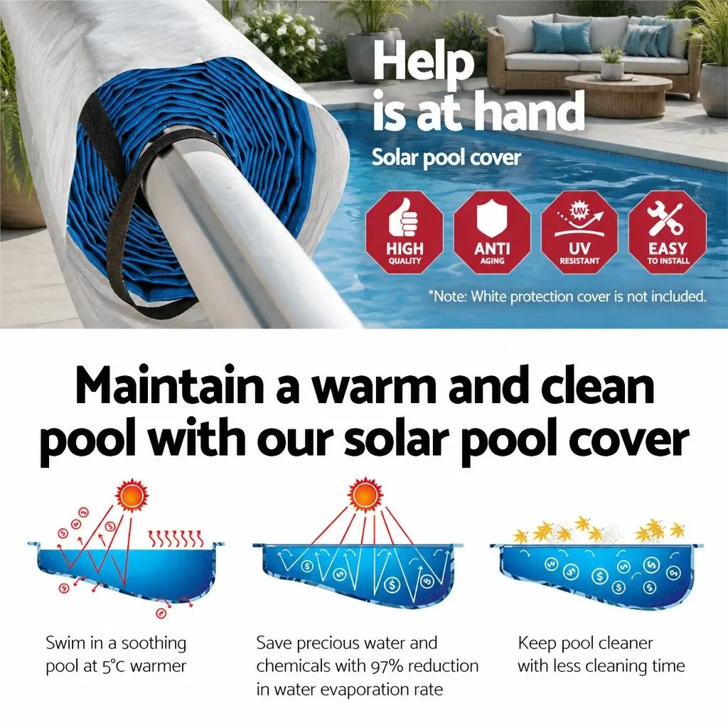 Pool Cover Blue 8x4.2m Solar Blanket 400 Micron Adjustable Aluminium Roller