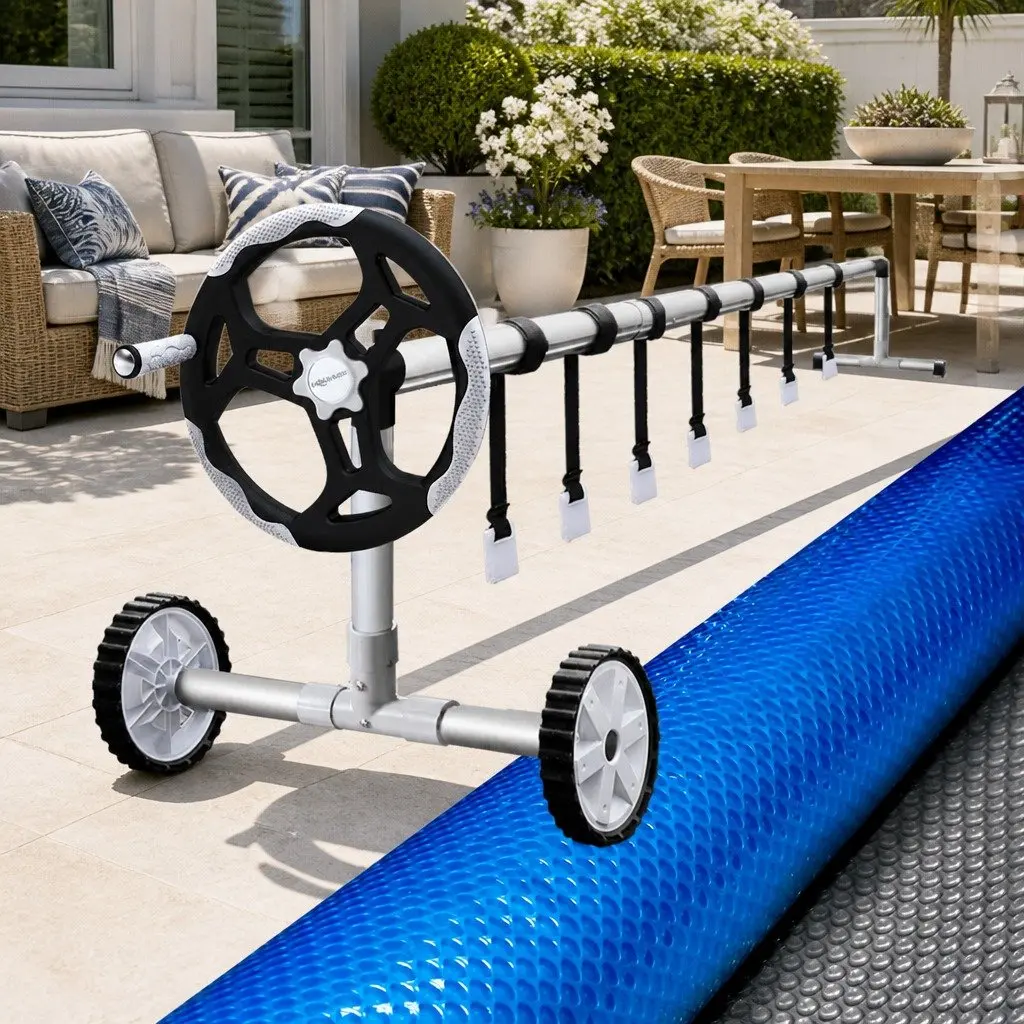 Pool Cover Blue 8x4.2m Solar Blanket 400 Micron Adjustable Aluminium Roller