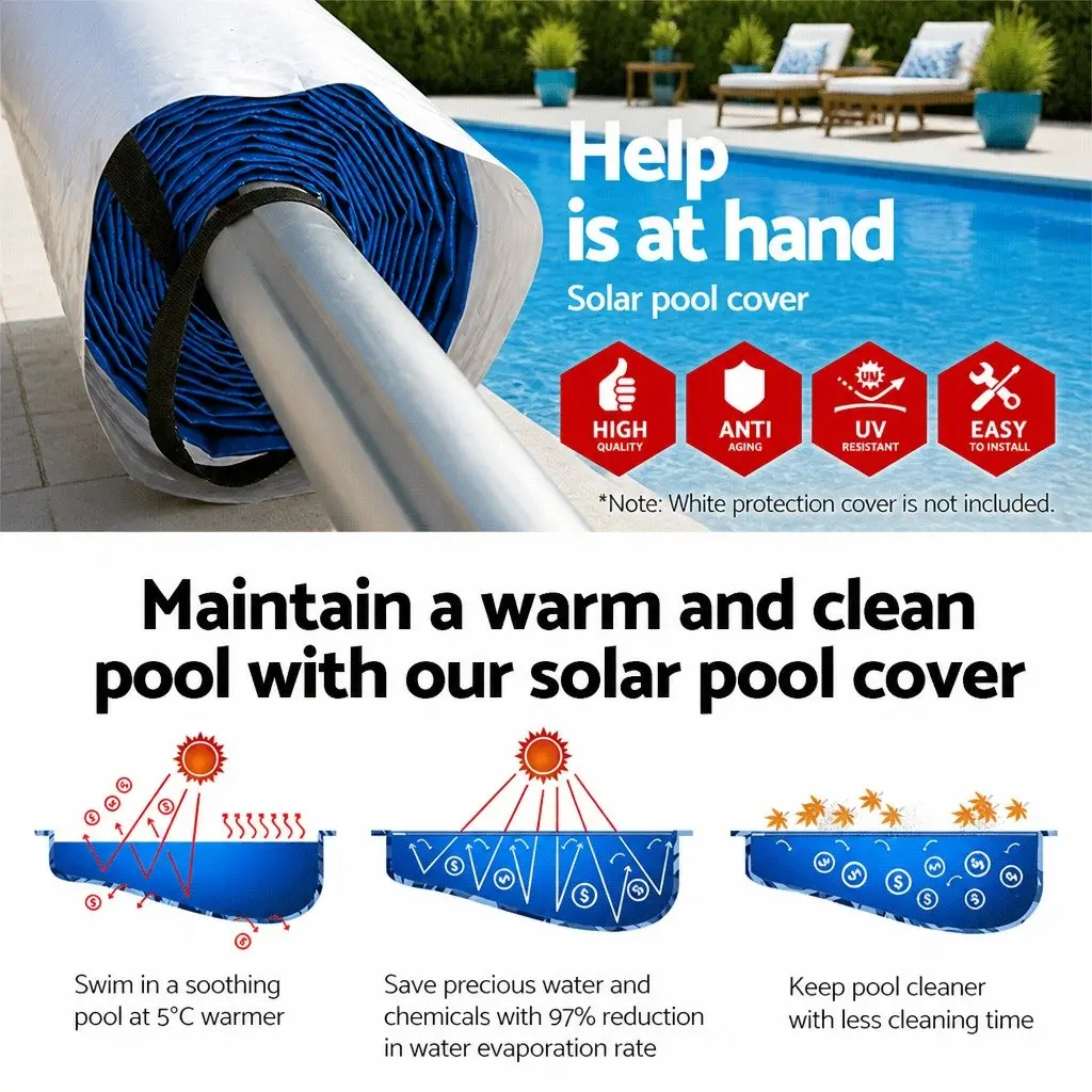 Pool Cover Blue 8x4.2m 500 Micron Solar Blanket with Aluminium Roller Kit