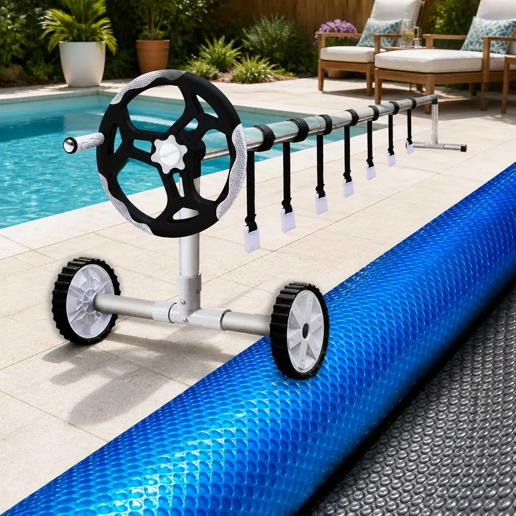Pool Cover Blue 8x4.2m 500 Micron Solar Blanket with Aluminium Roller Kit