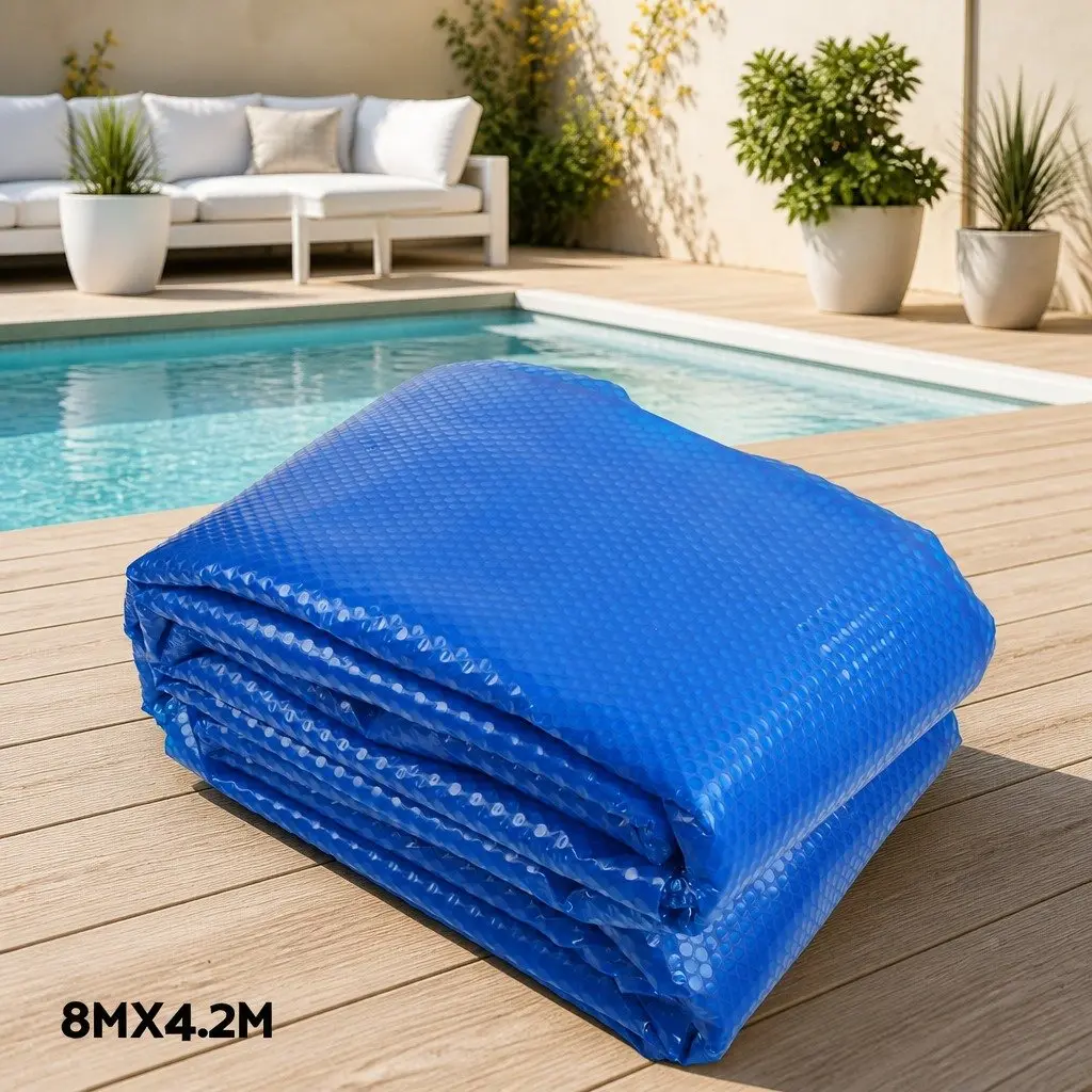 Pool Cover Blue Silver 8x4.2m 500 Micron with Aluminium Roller
