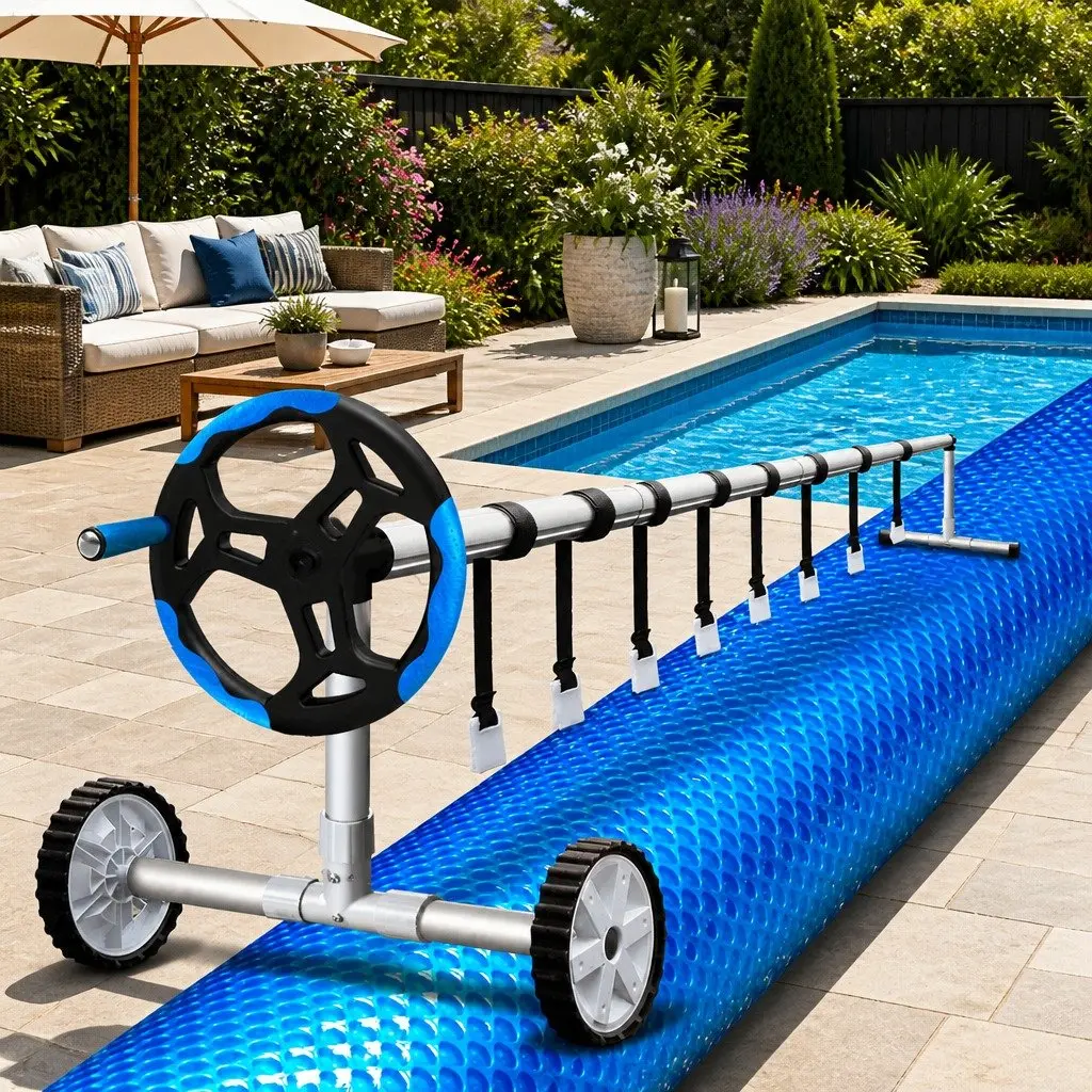 Pool Cover Blue Silver 8x4.2m 500 Micron with Aluminium Roller