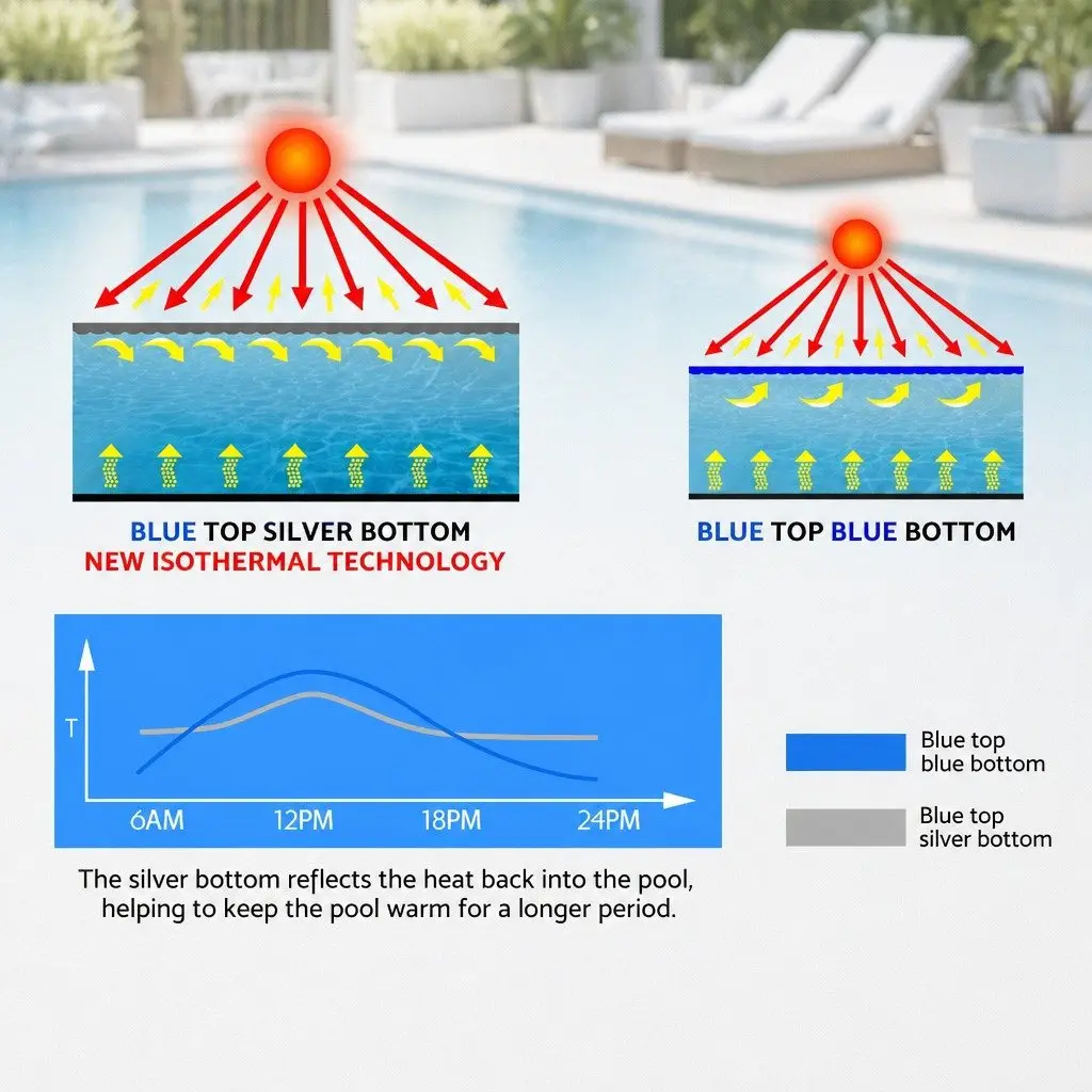 Solar Pool Cover Blue Silver 8x4.2m 400 Micron Heat Retention