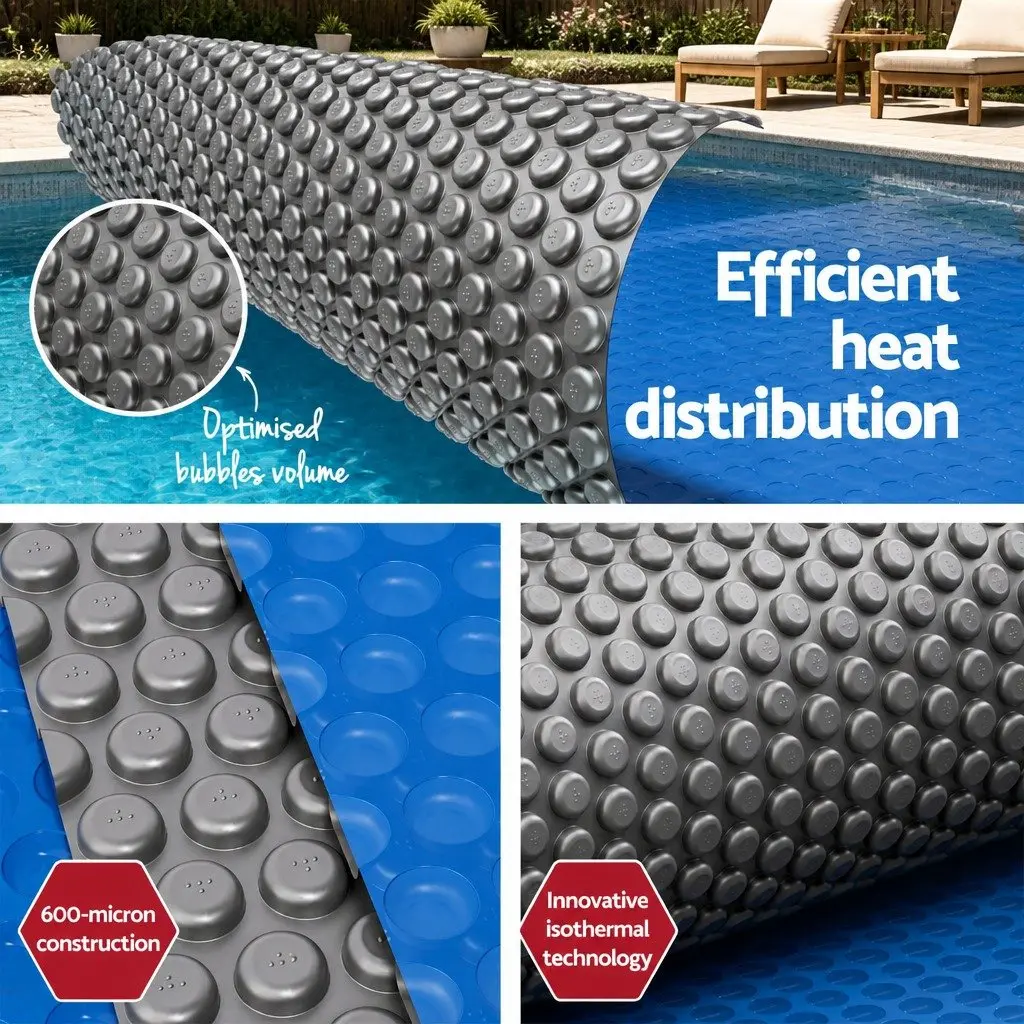 Solar Pool Cover Blue 8x4.2m with Aluminium Roller 5.55m 600 Micron