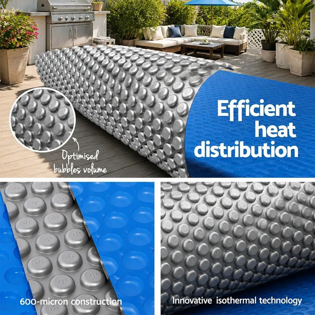 Solar Pool Cover Blue Silver 8x4.2m 600 Micron Bubble Heat Blanket Isothermal
